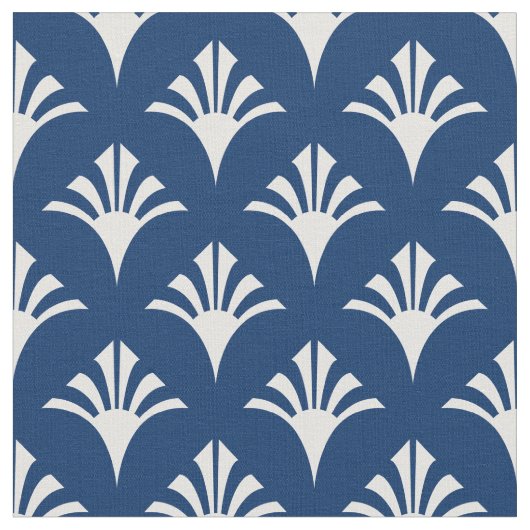 Art Deco Patroon 02 - Wit op Dark Azure Stof (Close Up)