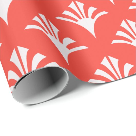 Art Deco Patroon 02 - Wit op Lichtrood Cadeaupapier (Rol Hoek)