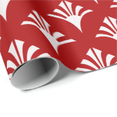 Art Deco Patroon 02 - Wit op Milano Rood Cadeaupapier (Rol Hoek)