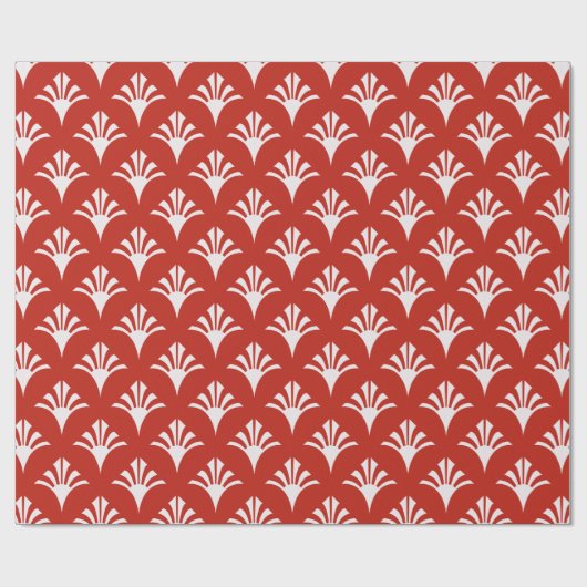 Art Deco Patroon 02 - Wit op Perzisch Rood Cadeaupapier (Vlak)