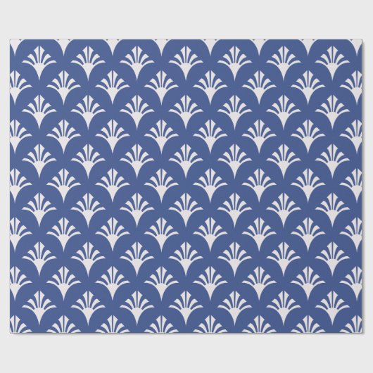 Art Deco Patroon 02 - Wit op Pruisisch Blauw Cadeaupapier (Vlak)