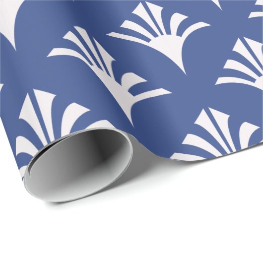Art Deco Patroon 02 - Wit op Pruisisch Blauw Cadeaupapier (Rol Hoek)