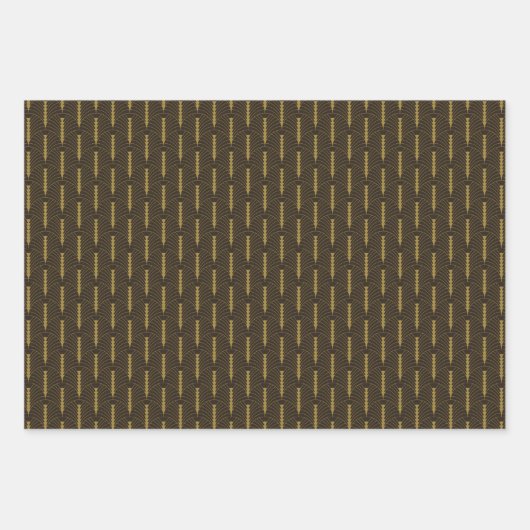 Art Deco Patroon 03 - Deco Gold op Deco Zwart Inpakpapier Vel (Voorkant 3)