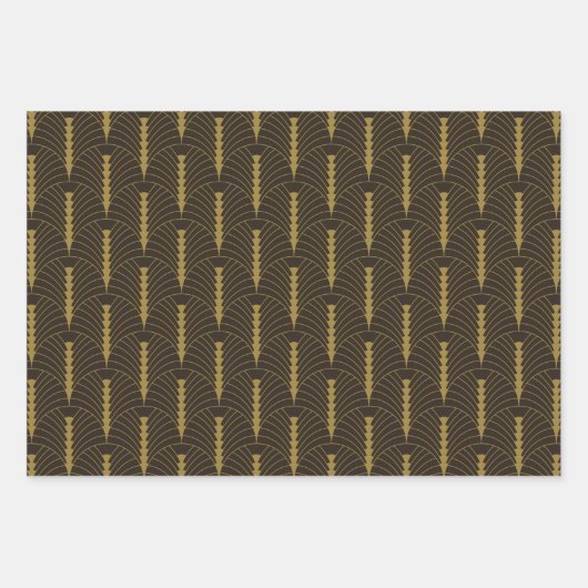 Art Deco Patroon 03 - Deco Gold op Deco Zwart Inpakpapier Vel (Voorkant 2)