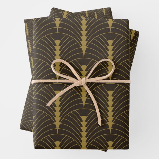 Art Deco Patroon 03 - Deco Gold op Deco Zwart Inpakpapier Vel (In situ)