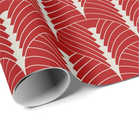Art Deco Patroon 03 - Gebroken wit op Milano Red Cadeaupapier (Rol Hoek)