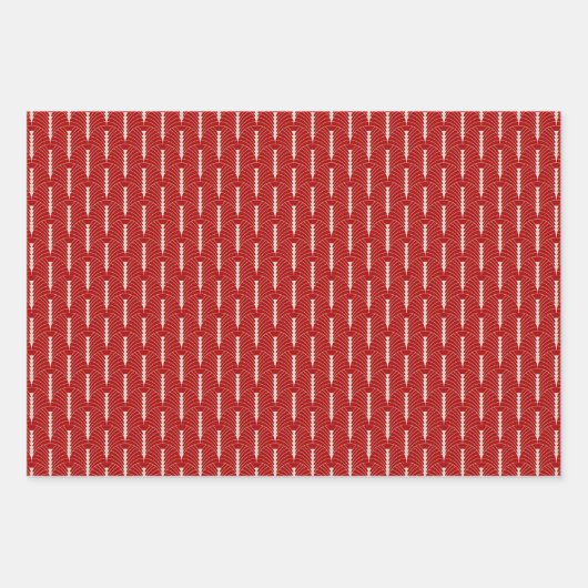 Art Deco Patroon 03 - Gebroken wit op Milano Red Inpakpapier Vel (Voorkant 3)
