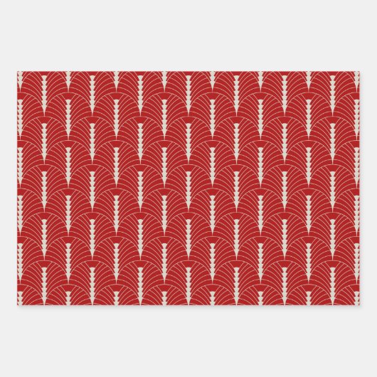 Art Deco Patroon 03 - Gebroken wit op Milano Red Inpakpapier Vel (Voorkant 2)