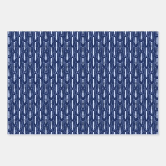 Art Deco Patroon 03 - Lavendel Blauw op Donkerblau Inpakpapier Vel (Voorkant 3)