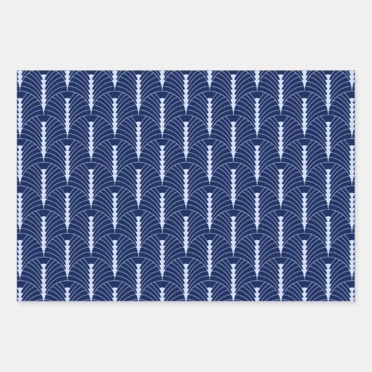Art Deco Patroon 03 - Lavendel Blauw op Donkerblau Inpakpapier Vel (Voorkant 2)