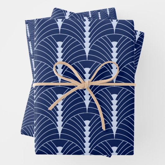 Art Deco Patroon 03 - Lavendel Blauw op Donkerblau Inpakpapier Vel (In situ)