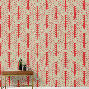 Art Deco Patroon 03 - Perzisch Rood op Gebroken Wi Behang