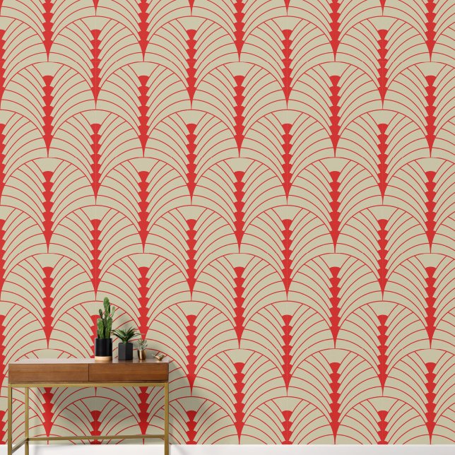 Art Deco Patroon 03 - Perzisch Rood op Gebroken Wi Behang (Hal)