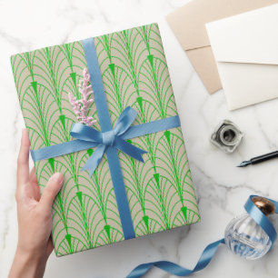 Art Deco Patroon 04 - Donker Lime Groen op Off-Whi Cadeaupapier