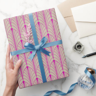 Art Deco Patroon 04 - Vetgedrukte Magenta op Off-W Cadeaupapier
