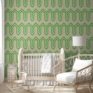 Art Deco Patroon 05 - Bos Groen op Gebroken Wit Behang