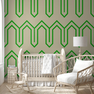 Art Deco Patroon 05 - Bos Groen op Gebroken Wit Behang