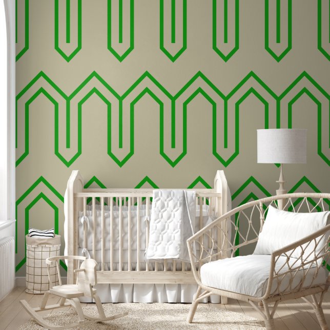 Art Deco Patroon 05 - Bos Groen op Gebroken Wit Behang (Kinderen)