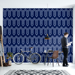 Art Deco Patroon 05 - Lavendel Blauw op Donkerblau Behang