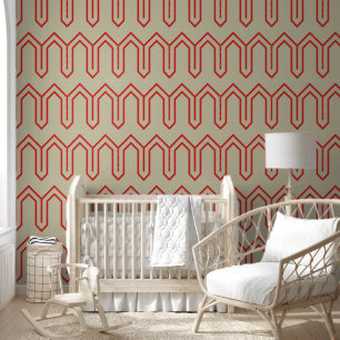 Art Deco Patroon 05 - Perzisch Rood op Gebroken Wi Behang