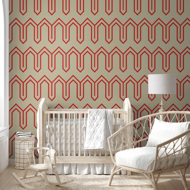 Art Deco Patroon 05 - Perzisch Rood op Gebroken Wi Behang (Kinderen)
