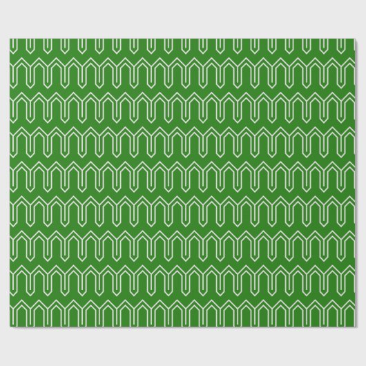 Art Deco Patroon 05 - Wit op Bos Groen Cadeaupapier (Vlak)