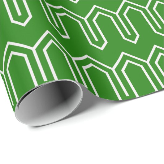 Art Deco Patroon 05 - Wit op Bos Groen Cadeaupapier (Rol Hoek)