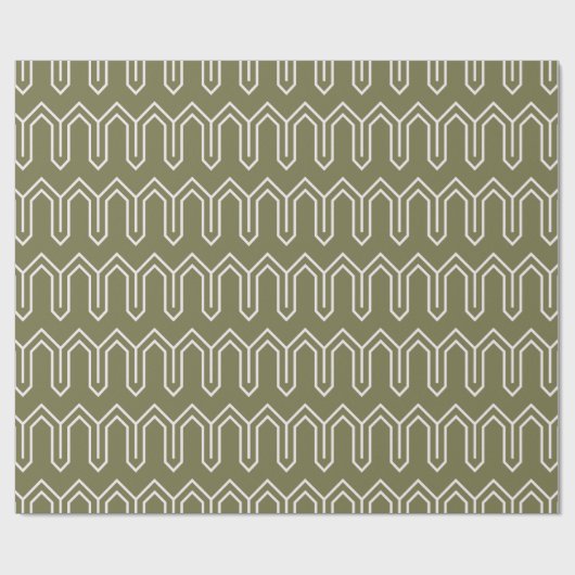 Art Deco Patroon 05 - Wit op Camouflage Groen Cadeaupapier (Vlak)