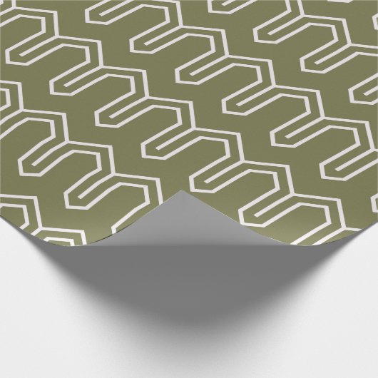 Art Deco Patroon 05 - Wit op Camouflage Groen Cadeaupapier (Hoek)