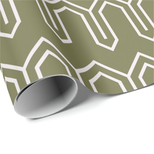 Art Deco Patroon 05 - Wit op Camouflage Groen Cadeaupapier (Rol Hoek)