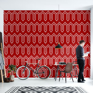 Art Deco Patroon 05 - Wit op Milano Rood Behang