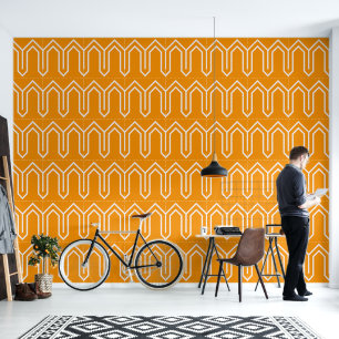 Art Deco Patroon 05 - Wit op Vivid Gamboge Behang