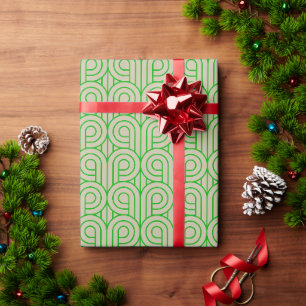 Art Deco Patroon 07 - Donker Lime Groen op Gebroke Cadeaupapier