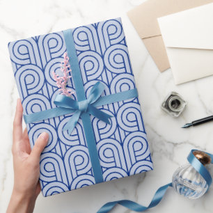 Art Deco Patroon 07 - Donkerblauw op Lavendel Blau Cadeaupapier