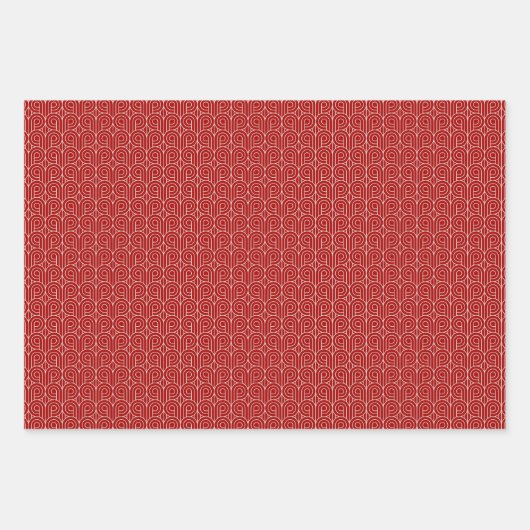 Art Deco Patroon 07 - Gebroken wit op Milano Red Inpakpapier Vel (Voorkant 3)