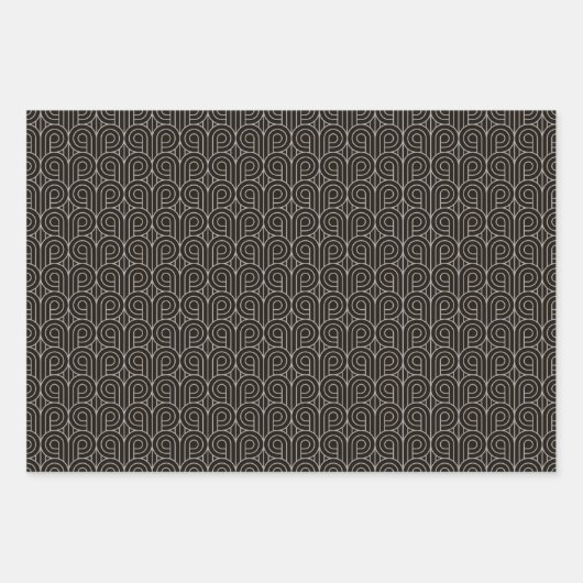 Art Deco Patroon 07 - Spaans grijs op zwart Inpakpapier Vel (Voorkant 2)