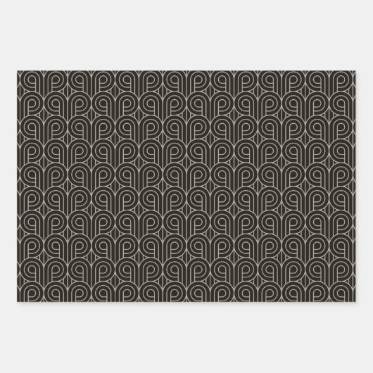 Art Deco Patroon 07 - Spaans grijs op zwart Inpakpapier Vel (Voorkant)