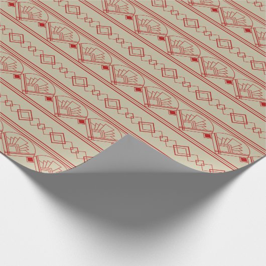 Art Deco Patroon 08 - Escher Rood op Gebroken Wit Cadeaupapier (Hoek)