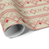 Art Deco Patroon 08 - Escher Rood op Gebroken Wit Cadeaupapier (Rol Hoek)