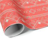 Art Deco Patroon 08 - Gebroken wit op lichtrood Cadeaupapier (Rol Hoek)