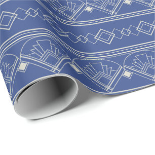 Art Deco Patroon 08 - Gebroken wit op Pruisisch Bl Cadeaupapier