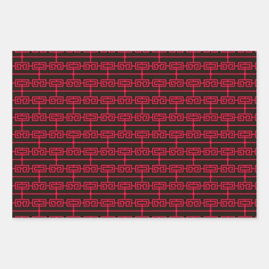 Art Deco Patroon 09 - Carmine Rood op Zwart Inpakpapier Vel (Voorkant 2)