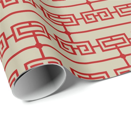 Art Deco Patroon 09 - Escher Rood op Gebroken Wit Cadeaupapier (Rol Hoek)