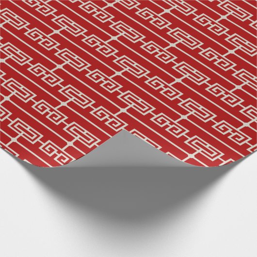 Art Deco Patroon 09 - Gebroken wit op Milano Red Cadeaupapier (Hoek)