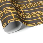 Art Deco Patroon 09 - Levendige Gamboge op Deco Zw Cadeaupapier (Rol Hoek)