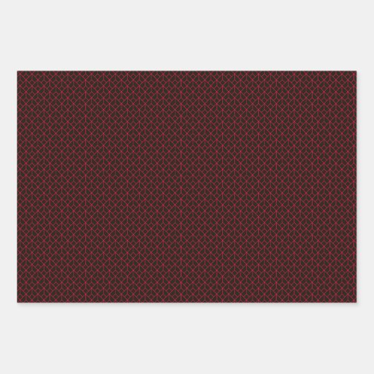 Art Deco Patroon 12 - Carmine Rood op Zwart Inpakpapier Vel (Voorkant 3)