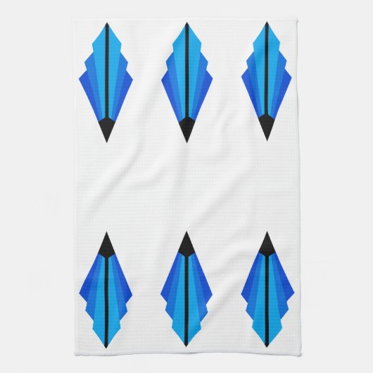 Art Deco-patroon 3 in blauwe thea-handdoek Theedoek (Verticaal)