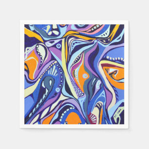 Art Deco-patroon - blauw en oranje Servetten
