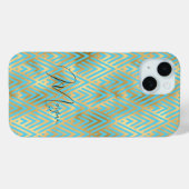 Art Deco Patroon, Goud & Lichtblauw, Script Naam Case-Mate iPhone Case (Achterkant (horizontaal))
