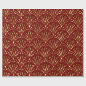 Art Deco patroon goud op donkerrode achtergrond Cadeaupapier (Vlak)